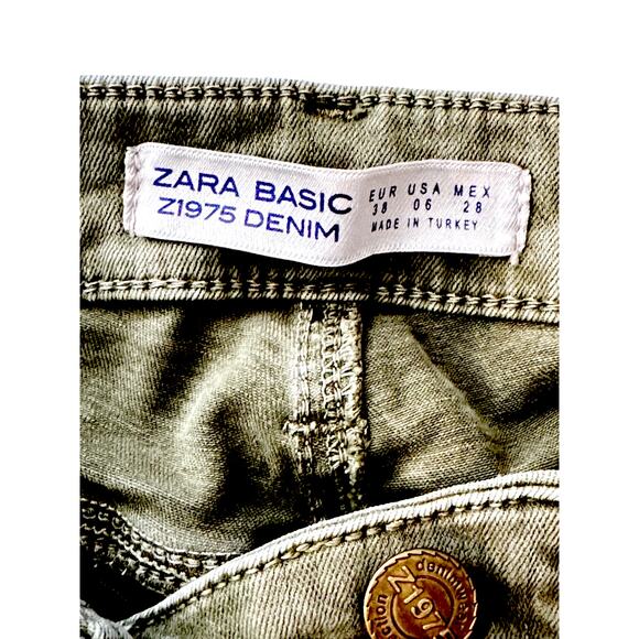 Zara Basic Stretch Skinny Jeans Size 06 Olive Rhinestone Embellished Distressed - Picture 5 of 7